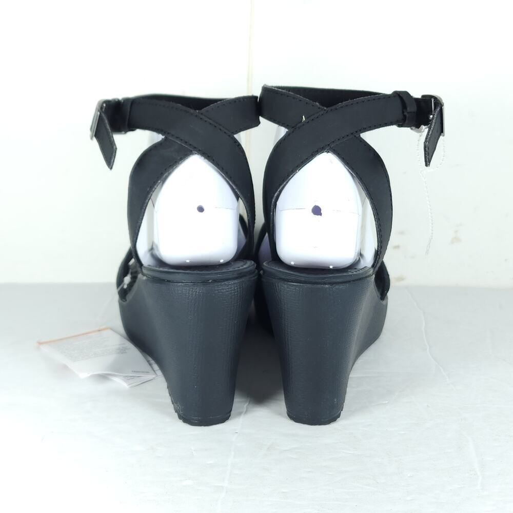Crocs Women's Leigh II US 10 Black Canvas Ankle Strap Wedge Comfort Sandals NWT - Picture 9 of 16